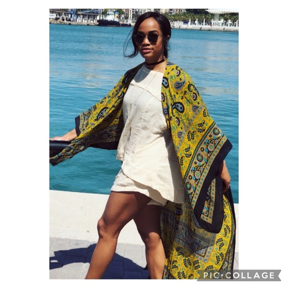 Steve Madden Olive Paisley Open Kaftan Kimono OS - Picture 2 of 11